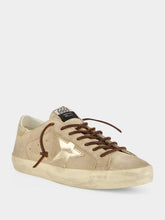 Golden Goose Beige and Platinum Super-Star Suede Sneakers