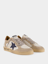 Golden Goose White Ballstar Sneakers with Blue Leather Star