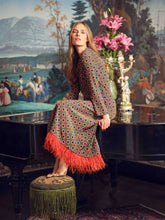 Paula Grayf Symmetrical Eye Dress with Feathers