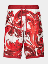 Dolce & Gabbana Red Majolica-Print Silk Vanity Bermuda Shorts