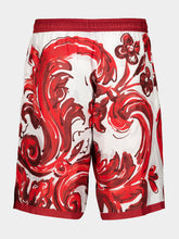 Dolce & Gabbana Red Majolica-Print Silk Vanity Bermuda Shorts