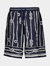 Dolce & Gabbana Navy Blue Marina-Print Silk Vanity Bermuda Shorts