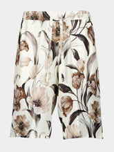 Dolce & Gabbana Beige Silk Hawaiian Shorts with Tulip Print