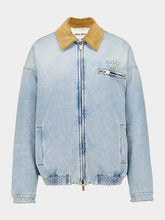Blue Padded Denim Jacket With Corduroy Collar | PDP - Fashion Clinic