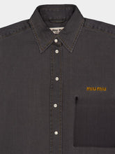 Miu Miu Grey Chambray Oversized Shirt with Embroidery