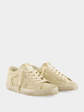 Golden Goose Eggnog Suede Superstar Sneakers with Glitter