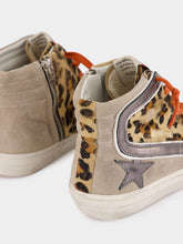 Golden Goose Leopard Print Slide Sneakers with Orange Laces