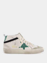Golden Goose White and Green Mid Star Sneakers With Croc-Embossed Star