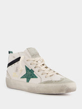 Golden Goose White and Green Mid Star Sneakers With Croc-Embossed Star