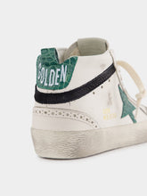 Golden Goose White and Green Mid Star Sneakers With Croc-Embossed Star