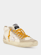 Golden Goose Beige and Silver Mid Star Sneakers