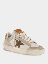 Golden Goose White and Beige Leather Stardan Sneakers with Star and Studded Heel
