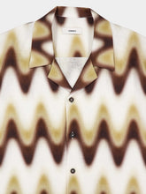 Commas Cream and Brown Shirt Slim Fit Wave Gradient Linen