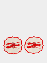 Les Ottomans Red Lobster Hand-Embroidered Cocktail Napkin Set of 2