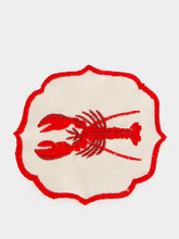 Les Ottomans Red Lobster Hand-Embroidered Cocktail Napkin Set of 2