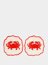 Les Ottomans Red Crab Hand-Embroidered Cocktail Napkin Set of 2