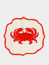 Les Ottomans Red Crab Hand-Embroidered Cocktail Napkin Set of 2