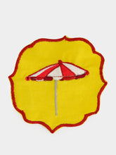 Les Ottomans Yellow Beach Umbrella Hand-Embroidered Cocktail Napkin Set of 2