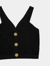 Balmain Black Quilted Knit V-Neck Top