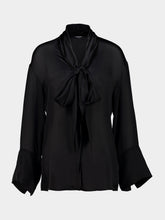 Balmain Black Silk Tie-Neck Blouse