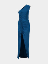 Balmain Blue One-Shoulder Draped Maxi Dress