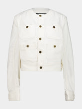 Balmain White Round Collar Denim Jacket