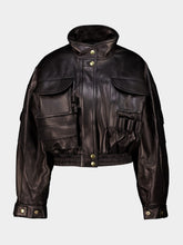 Balmain Black Lambskin Cropped Bomber Jacket