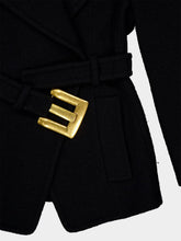 Balmain Black Belted Wool Pea Coat