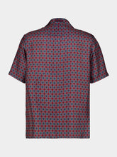 Balmain Red Tie Print Silk Short-Sleeve Shirt