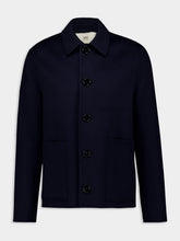Ami Paris Navy Blue Wool-Cashmere Buttoned Jacket