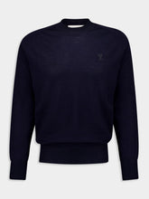 Ami Paris Navy Crew Neck Merino Wool Sweater