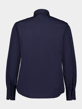 Tom Ford Navy Blue Long-Sleeve Military Shirt in Fluid Cotton and Silk