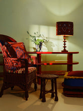 House of Capricorn Hand-Embroidered Viana Bordeaux Linen with Blue Embroidery Cushion