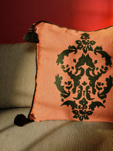 House of Capricorn Bourbon Brick Stripped Cotton and Chenille Embroidered Cushion