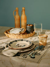 House of Capricorn Hand-Embroidered Viana Beige Linen With Black Embroidery Placemat and Napkin Set