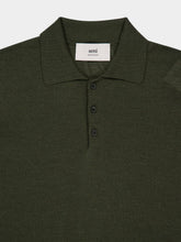 Ami Paris Loden Green Long-Sleeve Wool Silk Polo