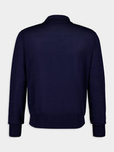 Ami Paris Navy Blue Long-Sleeve Wool Silk Polo