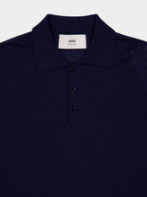 Ami Paris Navy Blue Long-Sleeve Wool Silk Polo