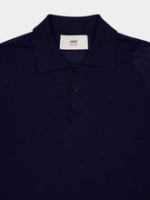 Ami Paris Navy Blue Long-Sleeve Wool Silk Polo