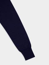 Ami Paris Navy Blue Long-Sleeve Wool Silk Polo