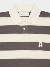 Ami Paris White Cream and Carbone Cotton Striped Polo
