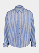 Ami Paris Blue Cotton Boxy Fit Striped Shirt