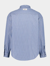 Ami Paris Blue Cotton Boxy Fit Striped Shirt