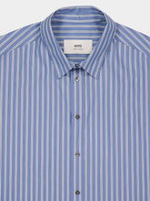 Ami Paris Blue Cotton Boxy Fit Striped Shirt