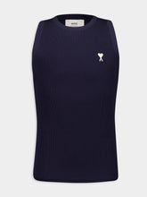 Ami Paris Night Blue Cotton Rib Tank Top