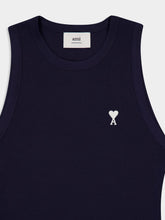 Ami Paris Night Blue Cotton Rib Tank Top