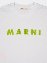 Marni White Cotton T-Shirt with Green Logo