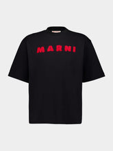 Marni Black Cotton T-Shirt with Mohair Patches