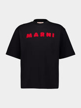 Marni Black Cotton T-Shirt with Mohair Patches