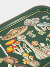 Les Ottomans Green Hand-Painted Iron Tray with Mushrooms